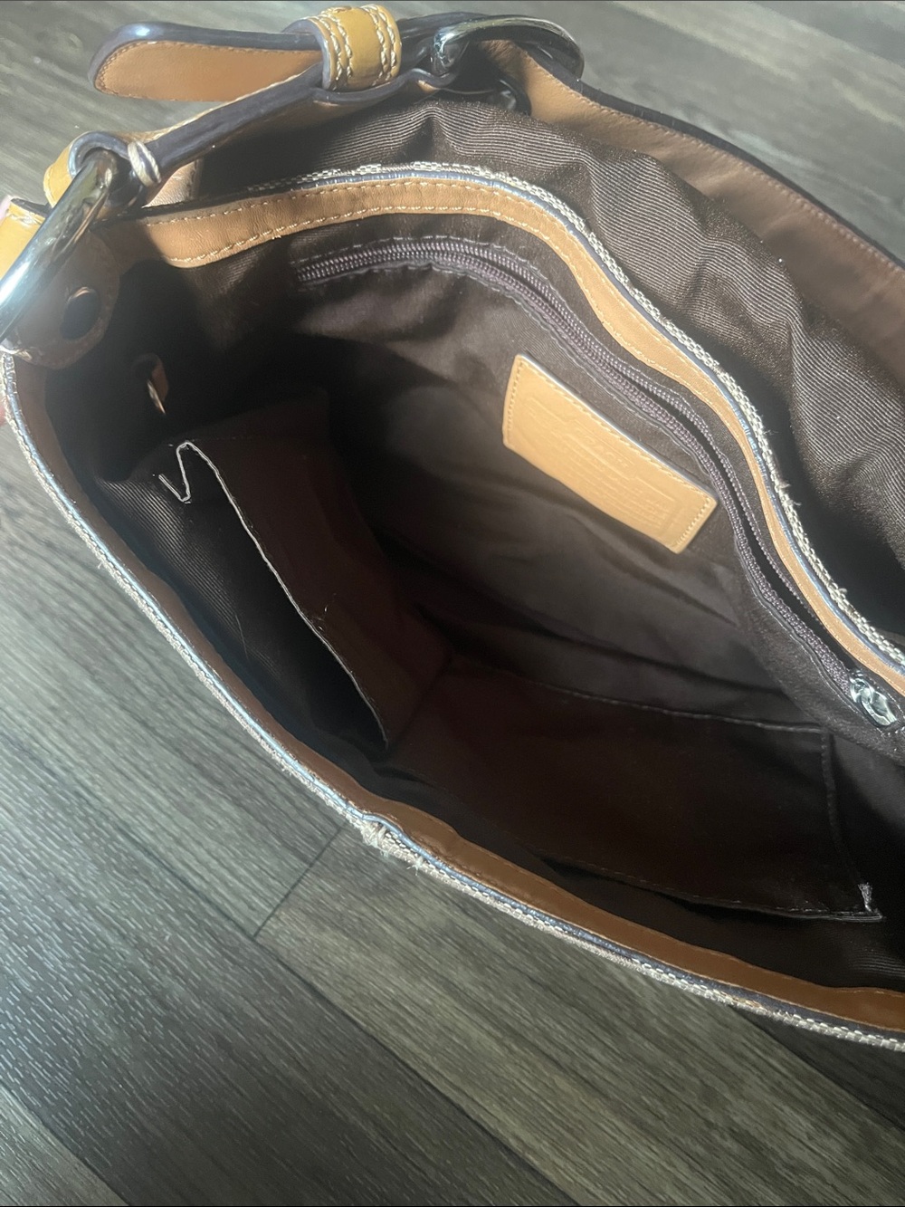 Coach Tan and Brown Signature Canvas Shoulder Bag with Buckle - Picture 5 of 11